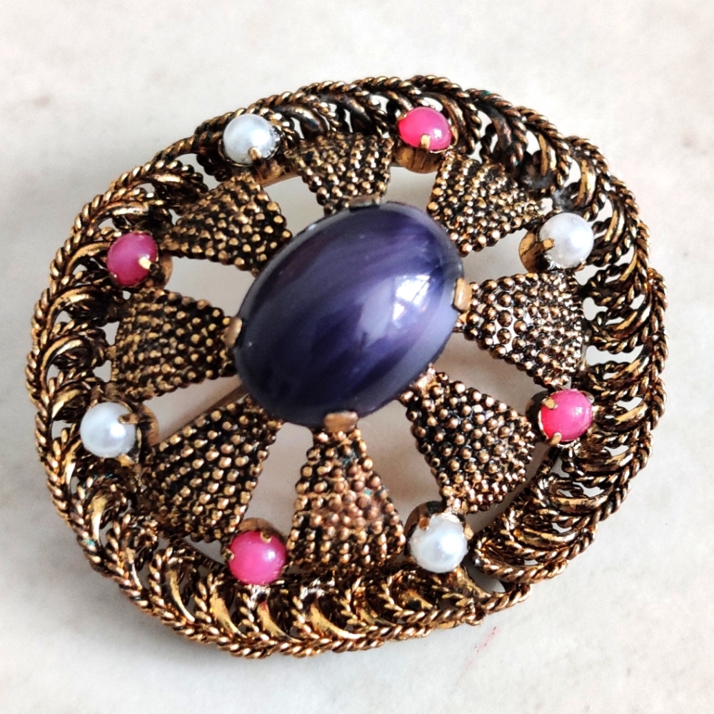 Vintage 60s Signed Austria Filigree Brooch